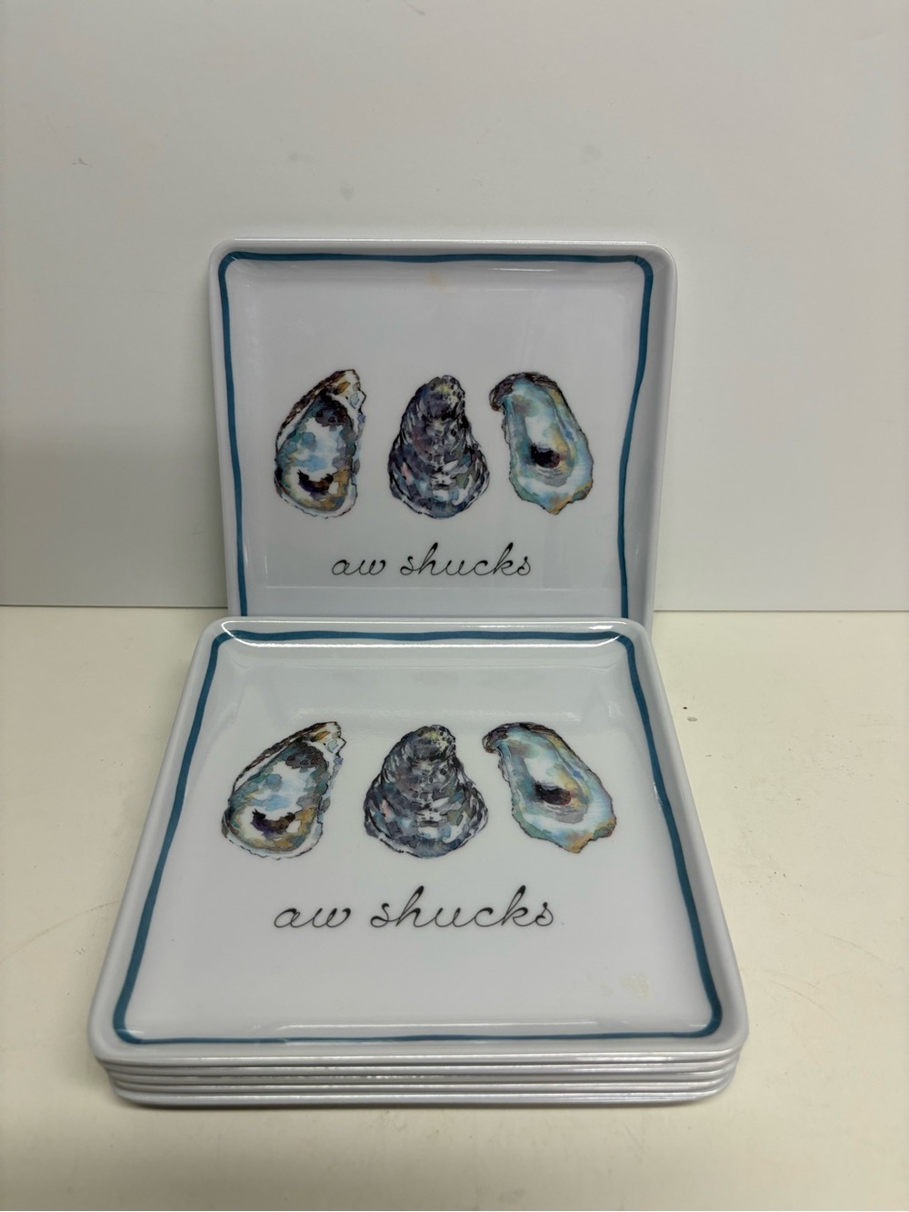 Sigrid Olsen Aw Shucks Oyster Square Appetizer Plate - White and Teal